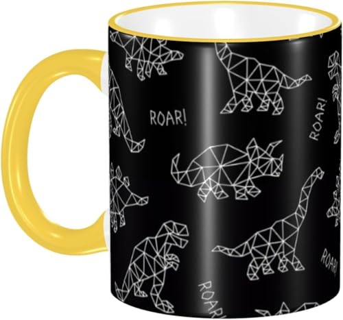 マグカップ おしゃれ コーヒーカップ 330ml 恐竜柄 かわいい 耐熱 耐冷 電子レンジ対応 陶器 セラミック カップ 大容量 mug マグ 人気 朝食カップ 誕生日 母の日 父の日 プレゼント 贈り物 CPW1229A 黄色