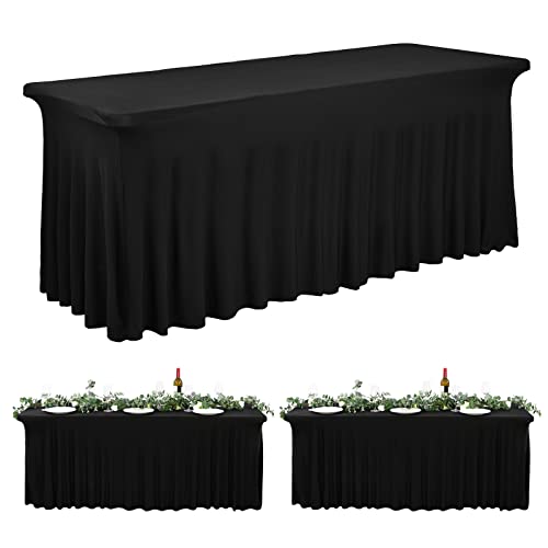 LYAFS 2 Jupes de Table Spandex pour Tables rectangulaires avec Nappe élastique Lavable et Anti - Rides pour foires commerciales, banquets, Restaurants, fêtes, événements (6 Pieds, Noir)