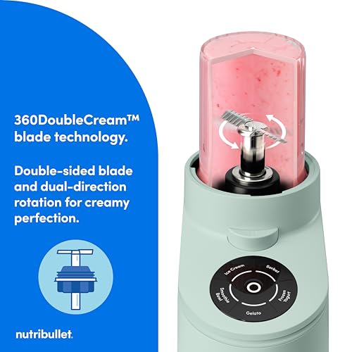 Image of nutribullet Chill Ice Cream Maker, for Gelato, Sorbet, Frozen Yogurt, Smoothie Bowls, Compact Size, (2) Dishwasher Safe 16 oz. Pint Cups with Lids, Mint Chip Green, NBD50100MCG