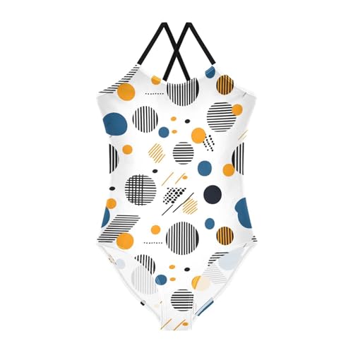 Blue Orange Circle Dots Girls One Piece Swimsuits Summer Quick Dry Beach Bathing Suit