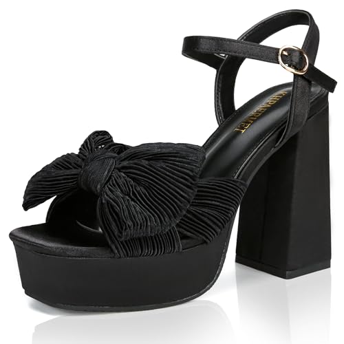 Image of KHPAERMEI Bow Knot Platform Heels for Women Chunky Heeled Sandals