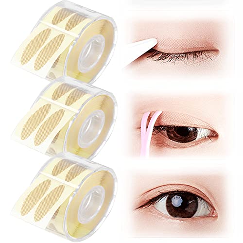 600 Pcs Invisible Double Eyelid Tape Stickers, Breathable Lift Double Eyelid Stickers, Waterproof Sweatproof Double Eyelid Tape Tool for Hooded Droopy Eyes, Easy to Make Up (3 Pack)