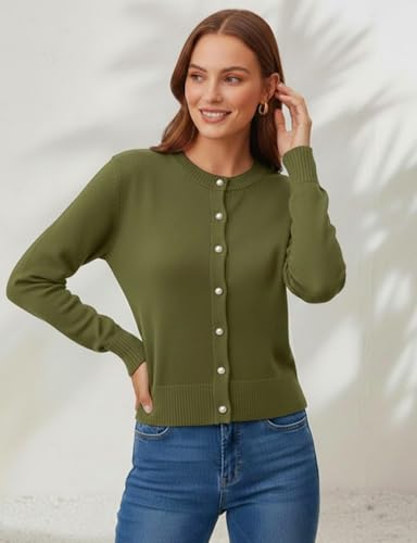 Image of Women's Casual Slim Fit Cardigan Sweaters Long Sleeve Button Down Lightweight Waist Length