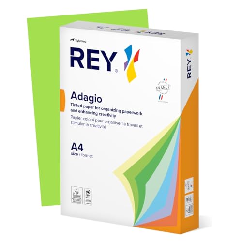 REY® ADAGIO Reprografisches Papier, intensives Grün, 80 g, DIN A4, PEFC™, 500 Blatt/Buntes Papier, Farbiges Kopierpapier/für Büro und Schule