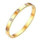 Flongo Damenarmband Armreif aus Edelstahl Damenarmband für Frauen und Mädchen Armreif Eingelegter Zirkon rund/Herz/Stern-Mond viele Farben Gold/Silber/Roségold