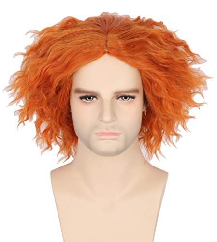 Topcosplay Hutmacher Perücke, Verrückter Hutmacher Perücke Kurz Lockige Perücke Orange für Halloween Karneval Cover