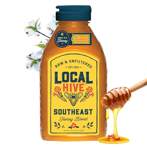Local Hive Southeast Raw & Unfiltered – 16 oz - 100% Pure U.S. Honey - Natural Sweetener Sourced from American Bees & Beekeepers - Sweet Lightly Spicy Flavor - Ideal for Tea, Baking & Cooking