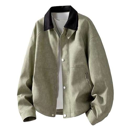 Chaqueta de cuero para hombre, de piel de gamuza, gruesa, cálida, estilo vintage, para hombre, Caqui 1, 4XL