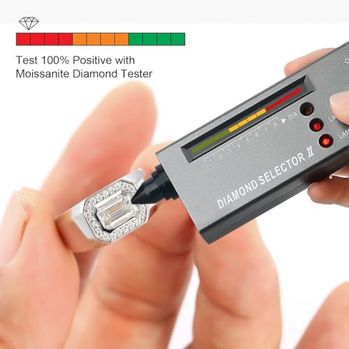 Moissanite Ring for Men 1.2CTTW D Color VVS1 Clarity Emerald Cut Vintage Engagement Ring S925 Sterling Silver with 18K White Gold Plated Genuine Moissanite Wedding Ring for Him Size 5-104