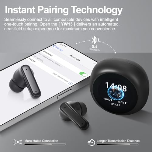Image of Wireless Earbuds, ANC /ENC Noise Cancelling Earbuds with Touch Screen, Bluetooth 5.4 Ear Buds with LED Charging Case, 40H Stereo Sound, IPX7 Waterproof Earphones with 6 EQ Modes for iOS Android (Black)
