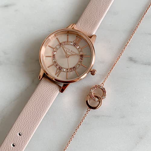 Image of Olivia Burton Wonderland Qtz Basic Blush Mother of Pearl & Stone Round Dial Women's Analog Watch|Pearl Pink Leather Material|Pink Color Band - OB16WD93