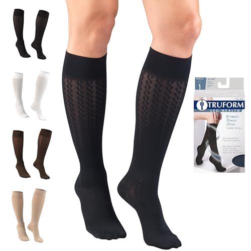 Image of Truform Compression Socks, 15-20 mmHg, Knit Women's Dress Socks, Knee High Over Calf Length