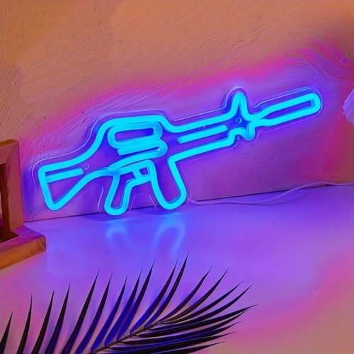Image of Cusgazy LED Neon Gun Neon Sign, USB Powered Neon Signs Night Light, 3D Wall Art & Game room Bedroom Living Room party Decor lamp for Children Kids Girls Boys (Blue)