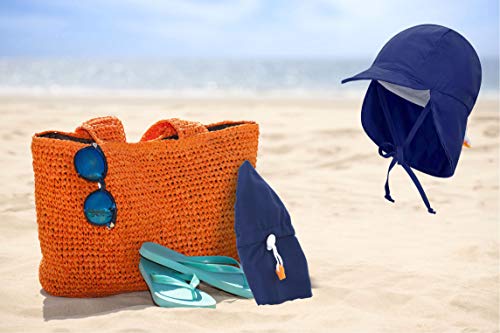 Livingston Toddler Beach Hat UPF 50+ UV Ray Sun Protection Baby Hat w/Neck Flap,Navy,0-12M - Thumbnail 4