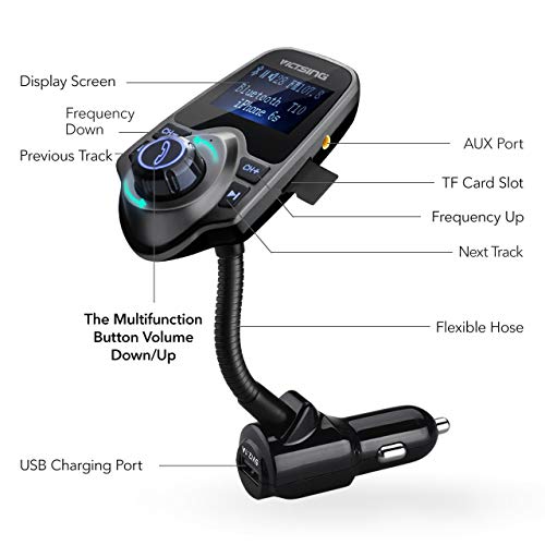 image for VicTsing Bluetooth FM Transmitter, Wireless In-Car Audio Adapter /w US