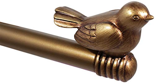 3/4-Inch Cute Decorative Bird Adjustable Window Treatment Curtain Single Rod Set, 28" To 48" - Renaissance Gold #TOP1