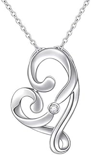 Flyow 925 Sterling Silver Mother and Child Love Heart Pendant Necklace for Women with Delicate Cubic Zirconia, Silver Chain 18 Inches New Mum Gifts Christmas Jewelry