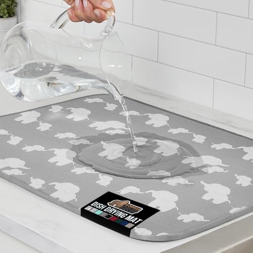 Image of GORILLA GRIP Ultra Water Absorbent Microfiber Dish Drying Mat, Quick Dry Thick Mesh, Slip Resistant Pad for Sink Dishes or Under Rack, Kitchen Counter Accessories, 16x18, Machine Wash Mats, Elephants