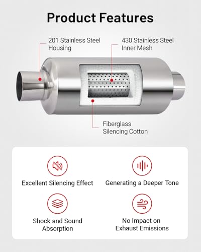 Image of EVIL ENERGY 2 inch Resonator Muffler Stainless Steel (2.0 inch Inlet /Outlet, 13.8 inch Length)