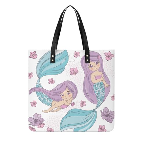 Tote bag pour voyage Fleur Sirène, grand sac cabas femme 39x39