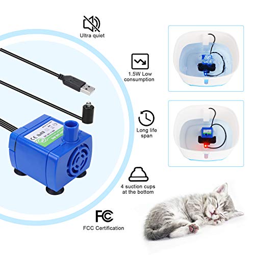 Vekonn Cat Water Fountain with Stainless Steel Top, 2.5L Pet Water Fountain with Led Light and Water Level Window - Image 3