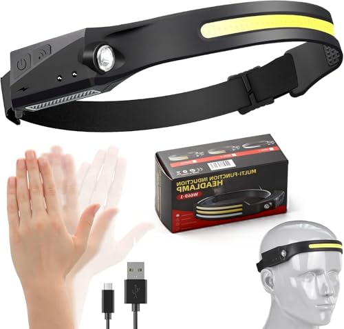 Eclipto Luxelight LED Headtorch, Head Torch Rechargeable＆230° Wide Beam Headtorch with Motion Sensor, 22 Hours Runtime, Waterproof Lightweight Headlamp for Running (1, 1 Front LED Lichtleiste)