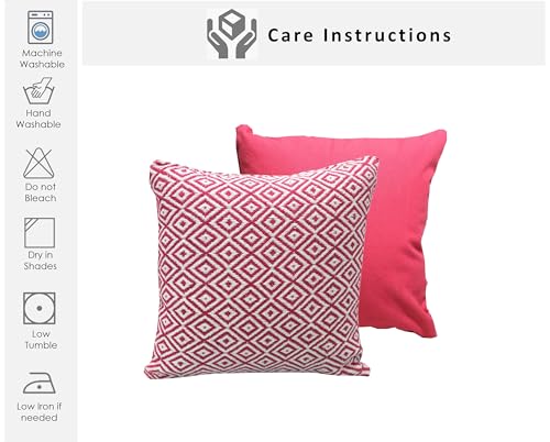Image of Reversible 20x20 Pink Cotton Argyle Woven Pack of 2 Fashion Throw Pillow Covers Cases for Couch Sofa Home Decoration | 50 x 50 cm