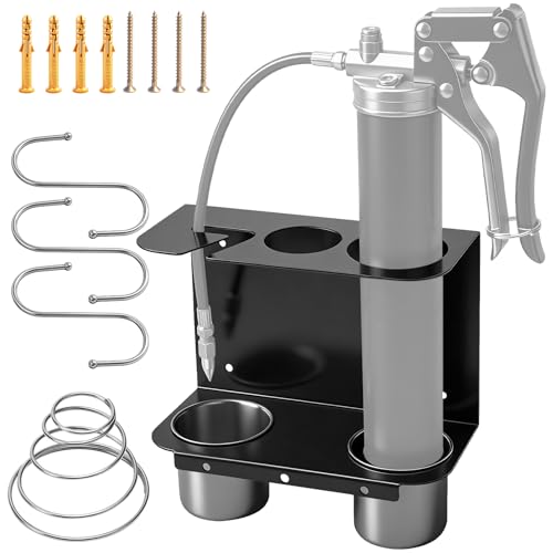 WHMYZHL Grease Gun Holder Grease Gun Garage Organizer Wall Mount for Organizer Workshop/Shop/Garage Storage Racks - with Stainless Steel Removable Drip Cup and Oil Drum Support Spring