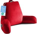 OAISZ 19" Reading Pillow for Sitting in Bed Adult, Back Pillow for Sitting Up with Extend Arms, Pockets, Bed Pillow with Washable Cover, Reading Pillow with Shredded Memory Foam, Red