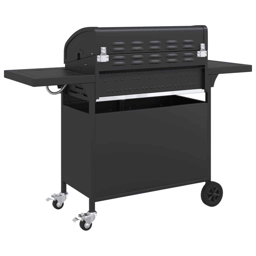 Meble artykuł domowy grill gazowy z 7 palnikami czarna stal malowana proszkowo