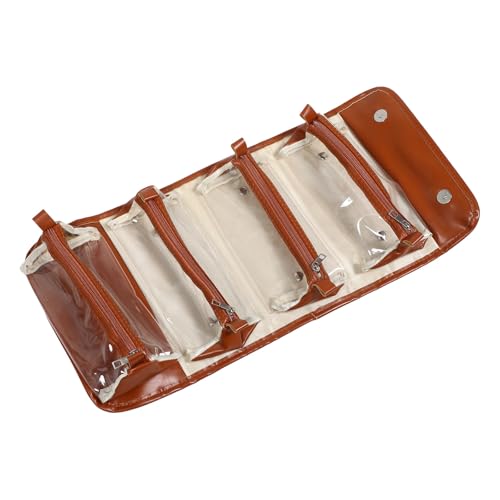 Ipetboom Bolsa de Maquillaje Marrón de Gran Capacidad Compartimentos Independientes Desmontables para Viaje y Uso Diario