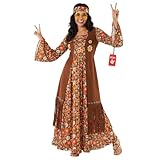 Morph Disfraz Hippie Mujer, Vestido Retro Años 70, Traje Vintage Fiesta, Disfraces para Carnaval y Halloween, S