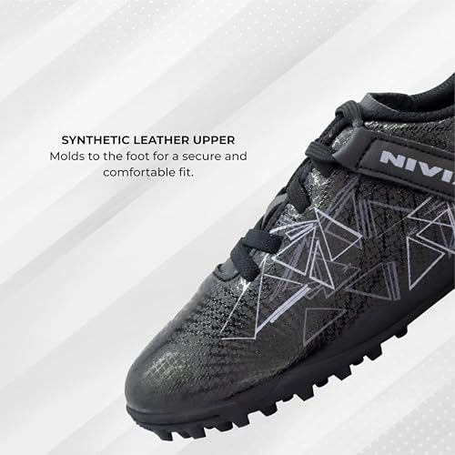 Image of NIVIA Carbonite 7.0 Kids Football Turf Shoe, Synthetic Leather Upper, PU Rubber Turf Outsole, Lightweight Insole & Durable Design for Young Football Champions (Black, UK12)