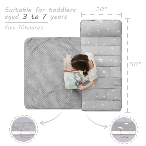 Image of Lasoftan Toddler Nap Mat with Pillow and Blanket, Extra Large Rolled Napping Mats,Slumber Bags for Boys Girls,Kids Sleeping Bag for Daycare, Preschool Travel Camping