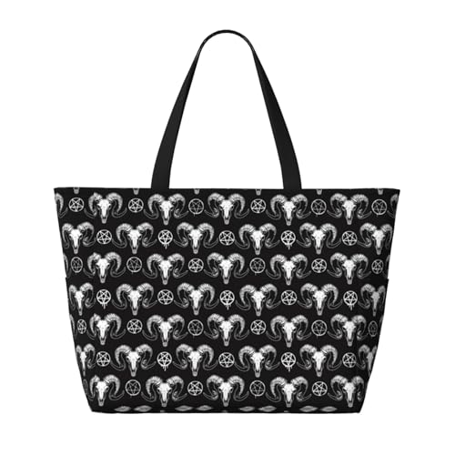Mystical Ram Skull Print Large Beach Tote Bag for Women Extra Large Capacity Sandproof Waterproof Pool Bag Suitable for Swimming Pool Gym Groceries Travel2