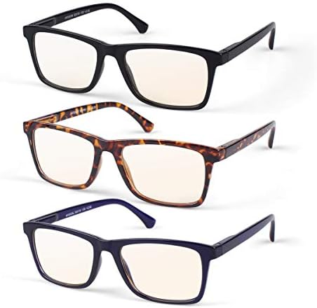 HINDAR PANDA 3 Pairs Reading Glasses Blue Light Blocking,Spring Hinge Readers for Men Amber Tint Anti UV Digital Eyestrain (3 Pack Mix Color, 1.5)