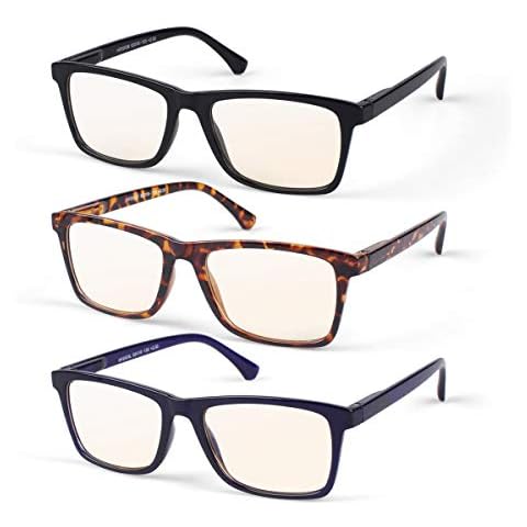 HINDAR PANDA 3 Pairs Reading Glasses Blue Light Blocking,Spring Hinge Readers for Men Amber Tint Anti UV Digital Eyestrain (3 Pack Mix Color, 3.5) Cover