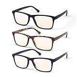 HINDAR PANDA 3 Pairs Reading Glasses Blue Light Blocking,Spring Hinge Readers for Men Amber Tint Anti UV Digital Eyestrain (3 Pack Mix Color, 1.5)