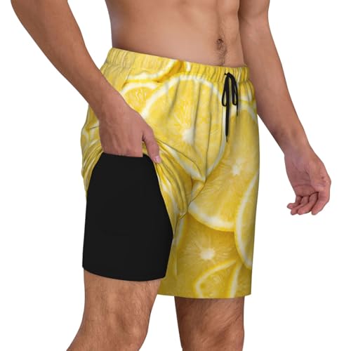 Maillot de bain jaune imprimé citron à séchage rapide avec poches pratiques