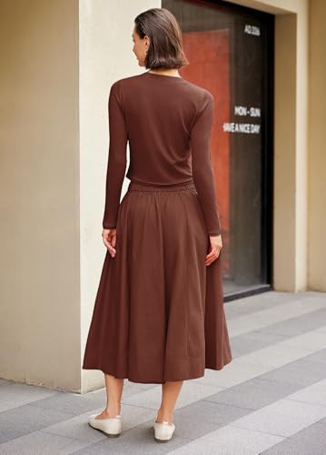 Image of Panadila Womens 2 Piece Lounge Sets Matching Vacation Outfits Ribbed Button Down Cardigan and Elastic Waist Skirt Sets