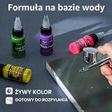 HOMY ARTY Farba do Aerografu- 42 Kolory z 6 Rozcieńczalnikami i 500 ml Zestaw Czyszczący z Pędzlami, Gotowa do Sprayowania Farba Akrylowa do Metalu, Modeli Plastikowych, Płótna, Drewna, 20 ml/Butelkę