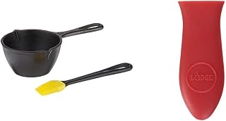 Lodge Cast Iron Silicone Brush Melting Pot, 15.2 oz, Black & ASHHM41 Mini Silicone Hot Handle Holder, Red