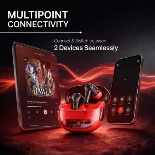 Image of Crysta Gaming TWS Earbuds - Ultra Low Latency 40ms, Bluetooth v5.49+ENC for Clear Calling, 50Hr Playtime, Bass Boosted, Premium Wireless Headphone, Touch Control, IPX4 & Voice Assistance. (RED)