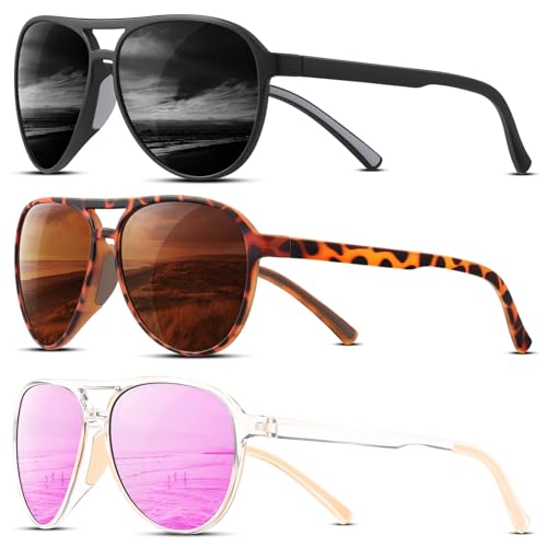 KUGUAOK 3-Pack Polarized Aviator Sunglasses UV400 Men Women