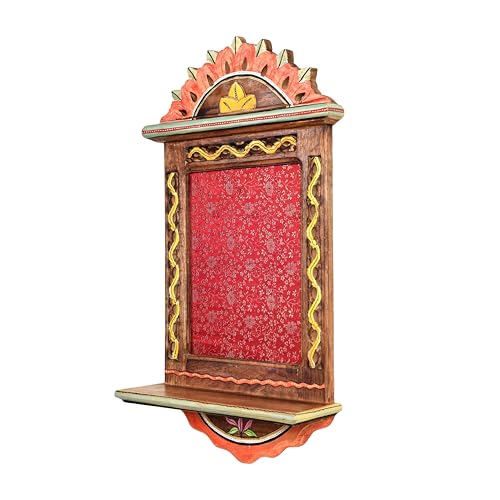 Image of AAKRITI ART CREATIONS Handcrafted Traditional Red Wooden Wall Panel Decorative Art Frame with Floral Art | Matte Finish, Wall Mount Shelf, Living Room Decor | Wall Decoration Items for New Homes