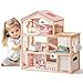 ROBUD Doll House, Wooden Dollhouse with 6 Rooms, 29-pcs Furniture Set, Working Elevator, Garage, Swimming Pool, Ideal Gift for Kids Ages 3+ (Pink)