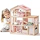 ROBUD Puppenhaus aus Holz,Puppen-Villa mit Möbel,Mit Aufzug, Garage, Pavillon und Schwimmbad,Geschenk für Kinder ab 3, 4, 5, 6 Jahren und älter,Rosa
