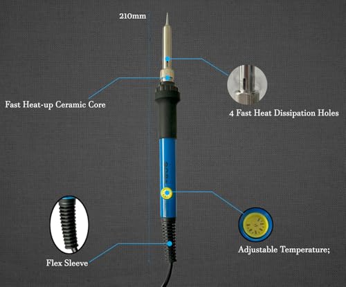 Image of INDITRUST New Complete Kit of Soldering Iron with adjustable temp and 5X Bits of different shapes 60W Temperature Controlled (Round Tip)