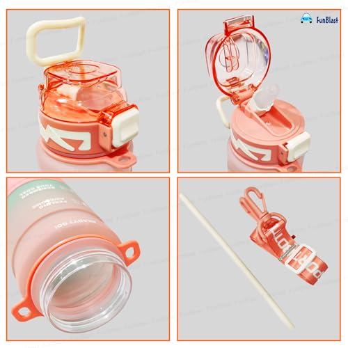 Image of FunBlast Polypropylene 1 Litre Water Bottle - Sports Water Bottles With Time Marker, Gym Outdoor Sipper Bottle With Handle & Adjustable Strap, Leak Proof BPA Free Fitness Water Bottle (Multicolor-B)
