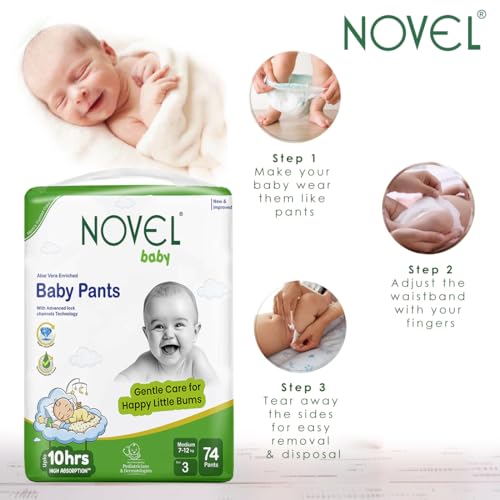 Image of Novel Pant Style Baby Diapers, Extra Large (XL), 54 Count | For babies of 7-12 Kg | 12 Hrs Leakage Protection | High Absorption, Soft & Gentle, Breathable Fit